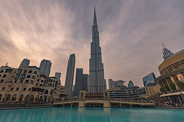 Burj Khalifa tower view from the Dubai Mall area  in Dubai UAE
