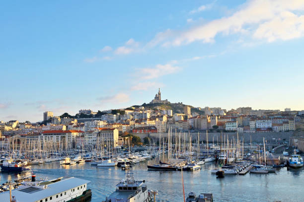 Marseille, France - January 1st 2025: The view of the Old Port (Vieux Port) of Marseille