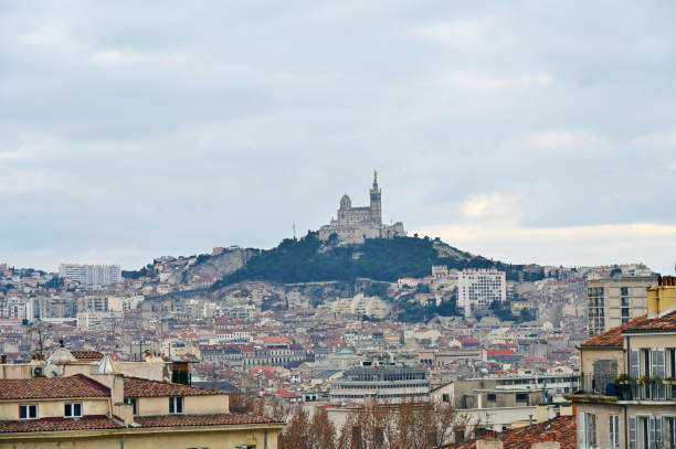 Marseille, France - January 1st 2025: The view of the Notre-Dame de la Garde in Marseille historical center