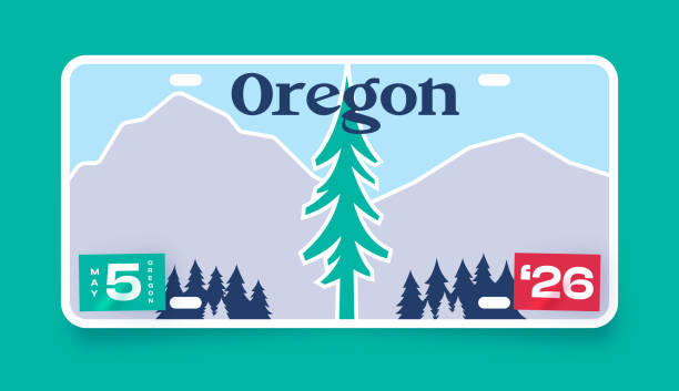 Oregon License Plate Oregon license plate pine tree mountains with space for your copy. oregon state university stock illustrations