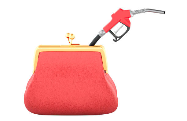 istock Coin purse with fuel pump nozzle. 3D rendering 2202850669