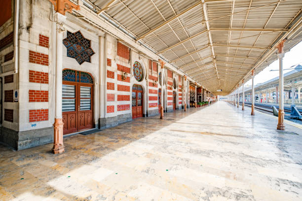 Istanbul, Turkey - february 14, 2025: Sirkeci Train Station, exterior, platform under canopy