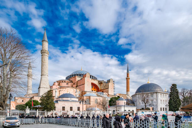 Istanbul, Turkey - february 14, 2025: queue in Hagia Sophia Grand Mosque at day