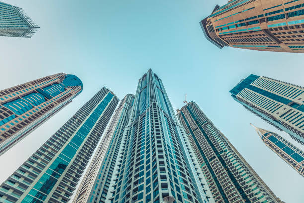 huge apartment towers in the marina of dubai, uae.