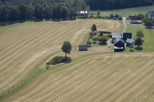 istock Rural landscape with sown field and farm 2202865526