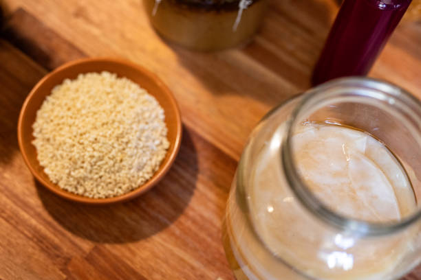 istock Homemade fermented kombucha tea and rice grain koji 2202869172