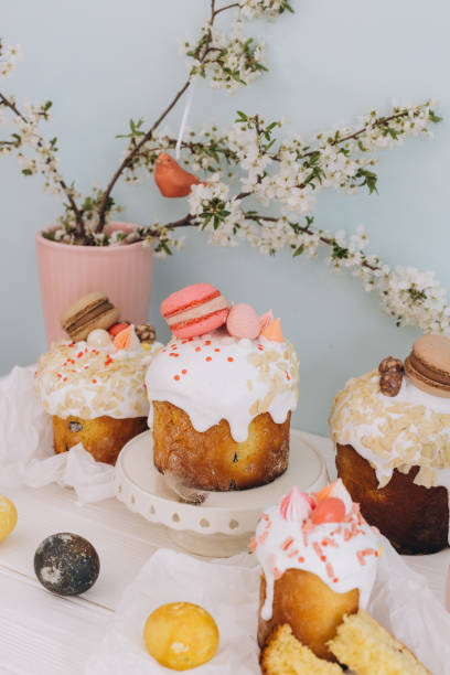 istock Easter cakes with macarons and meringue topping celebrating easter holidays 2202872064