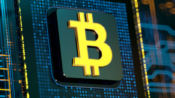 istock Bitcoin - letter sign on digital cpu background. Crypto concept. 2202872630