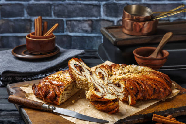 istock Cinnamon braided bread topped with pearl sugar 2202883773