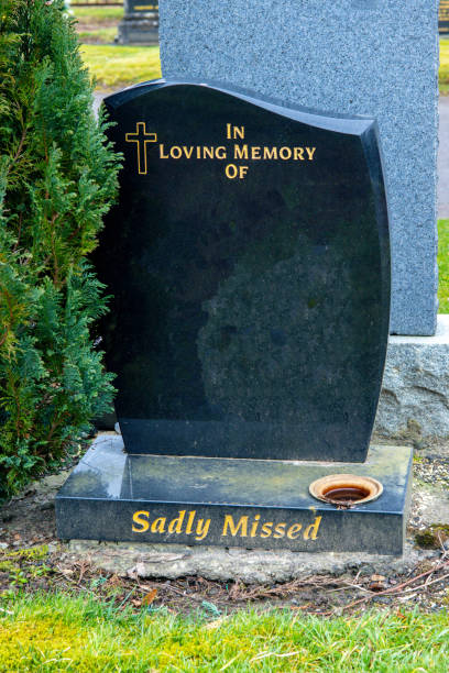 istock Blank Black Gravestones Within A Typical Cemetery Where People Are Laid To Rest 2202884011
