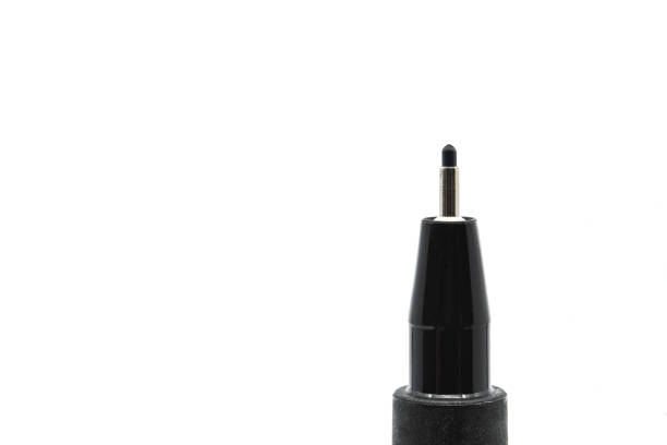 Close up view of the top of a fibre tip pen isolated on a plain white background. Office concept. Copy space.