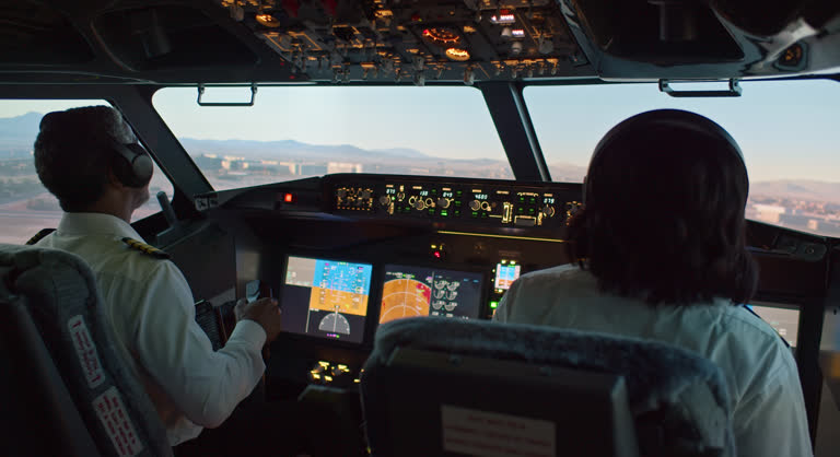 Pilot Begins Passenger Jet Decent to Land on Airport Runway