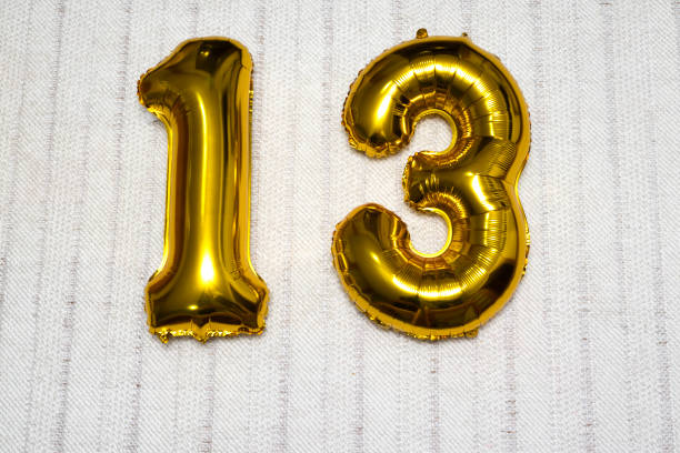 The number of the balloon made of golden foil, the number thirteen