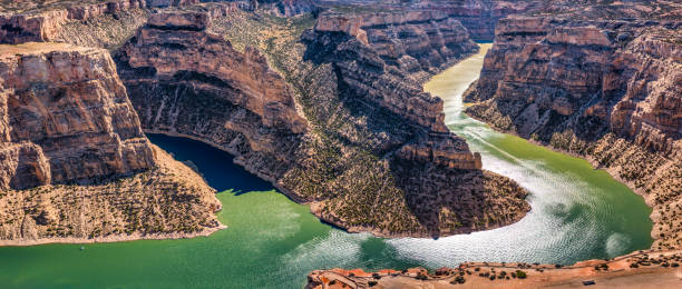 Panoramic view of Devil Canyon in the Big Horn National Recreational Area, MT. This 1000 foot deep canyon is a rugged sinuous gorge with numerous short tributary canyons, that offers spectacular views