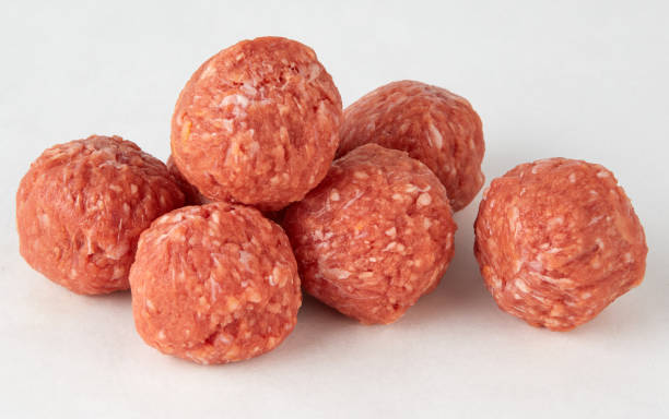 minced meat briquettes isolated nature background with clipping path
