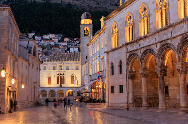 Croatian old town, Street in Dubrovnik at twilight