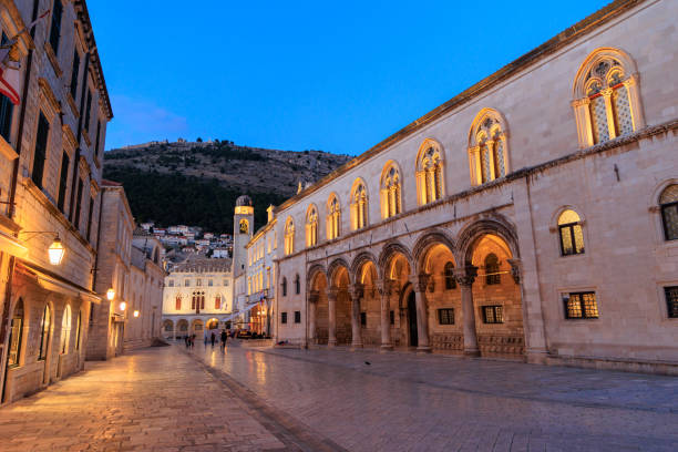 Croatian old town, Street in Dubrovnik at twilight