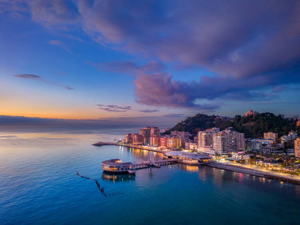 istock Durres from drone at dusk, Marina 2202926565