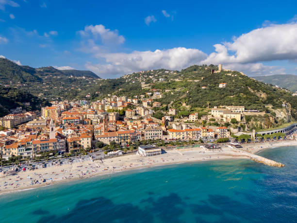 istock Noli, Italian town from drone 2202929067