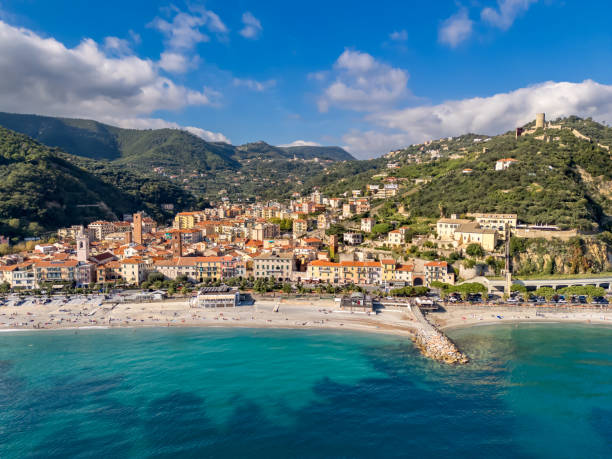 istock Noli, Italian town from drone 2202929070