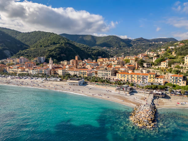 istock Noli, Italian town from drone 2202929072