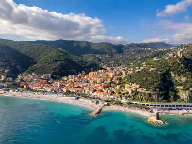 istock Noli, Italian town from drone 2202929078