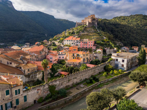 istock Finalborgo, Italian town from drone 2202931471