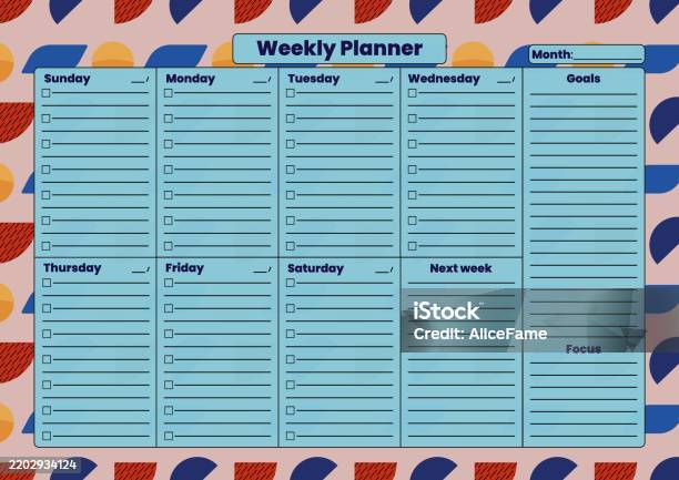 Weekly Task Work Planner With Checklist And Notes Section Stock ...