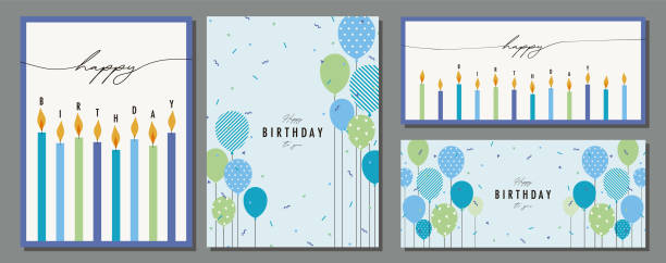 bildbanksillustrationer, clip art samt tecknat material och ikoner med happy birth day frame illustration set - födelsedagskort
