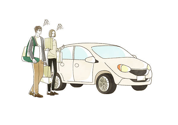 istock Men and women with troubled expressions who are using car transportation to go shopping 2202951868