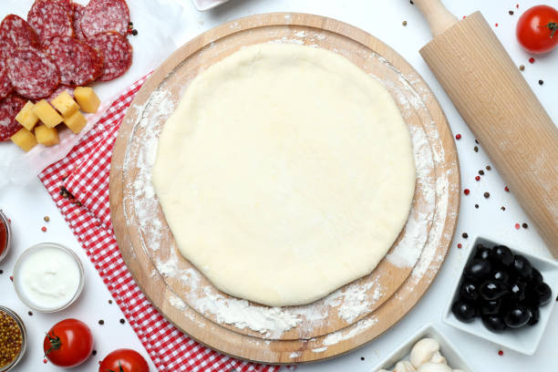 istock Concept of cooking pizza on white background 2202953135