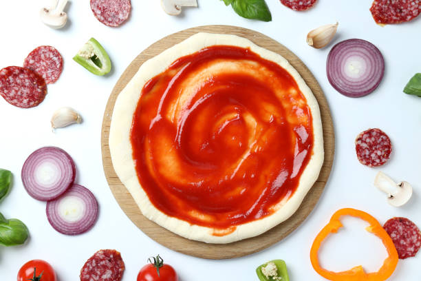istock Concept of cooking pizza on white background 2202954008