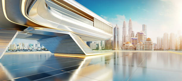 istock 3D Futuristic building overlooking kuala lumpur skyline at sunrise 2202955909