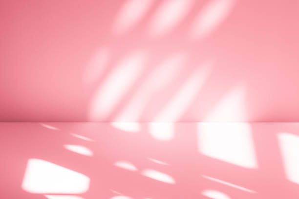 istock Wall interior background, studio, and backdrops show products. with shadow from window color white and pink light. background for text insertion and presentation of product 2202957412