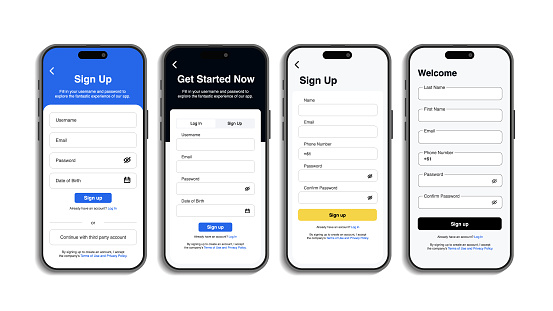 Database Sign Up Example Modern Mobile App Signup Screens Vector Web Template For Account ...