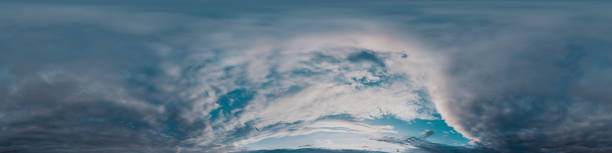 istock Sunset sky with bright glowing pink Cumulus clouds. Seamless spherical HDR 360 panorama. Full zenith or sky dome in 3D, sky replacement for aerial drone panoramas. Climate and weather change. 2202970374