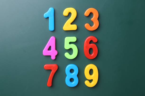istock Colorful numbers on green background, flat lay 2202972263