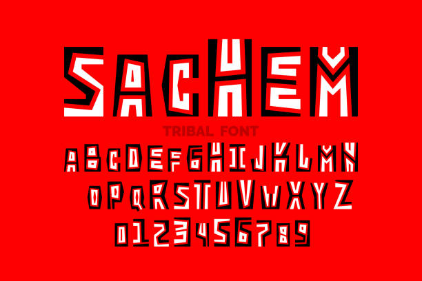 Sachem. Tribal ethnic style font design, alphabet letters and numbers, vector illustration