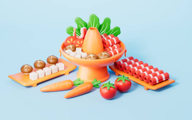 istock 3d rendering hot pot food and meat vegetables in blue background 2202978096
