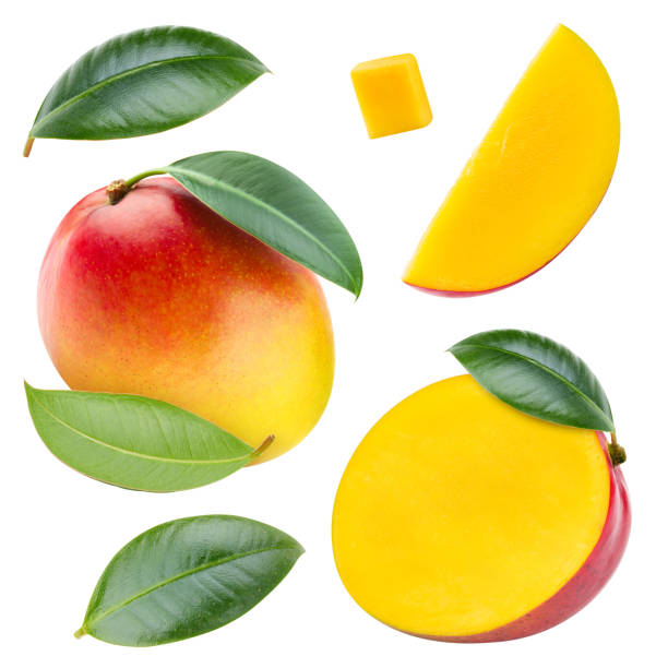 istock Fresh organic mango with leaves isolated 2202980172