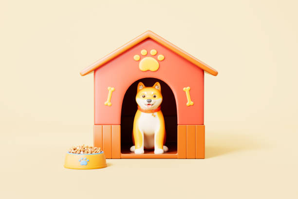 3d rendering pet dog and dog house