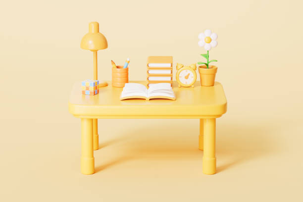 istock 3d rendering cartoon style indoor desk in yellow background 2202983962