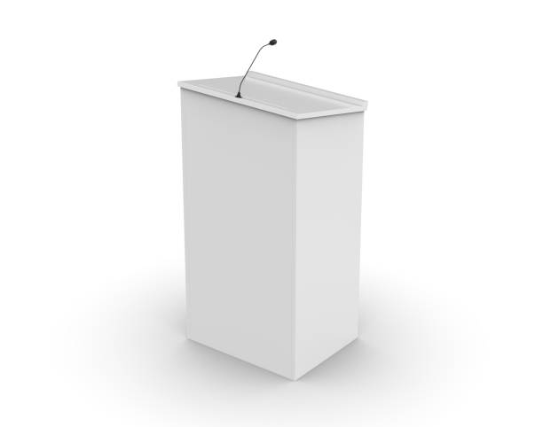 istock Blank podium speech stand mockup template, 3d illustration. 2202984285