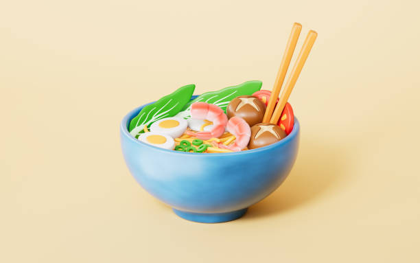 istock 3d rendering noodles and ramen in yellow background 2202986151