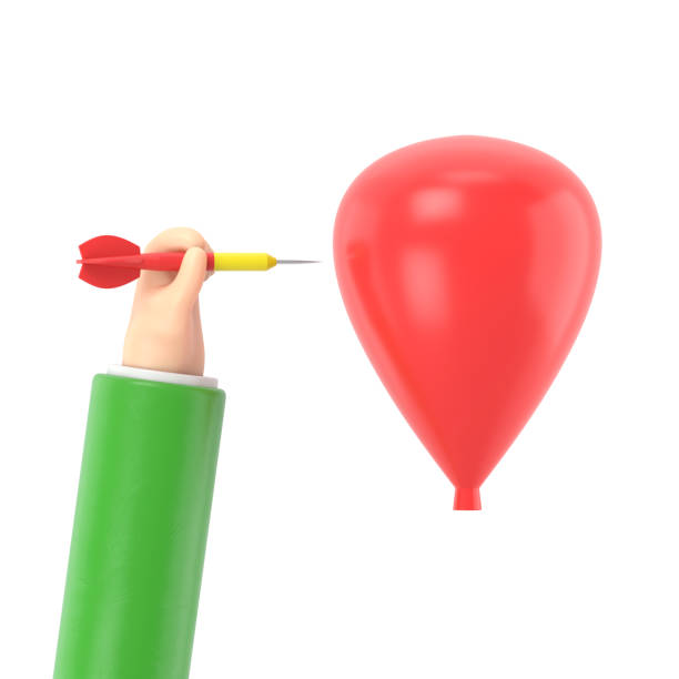 istock Problem solving,business concept. Acute dart darts in businessman hands prick a balloon.3d illustration flat design.3D rendering on white background. 2202993602