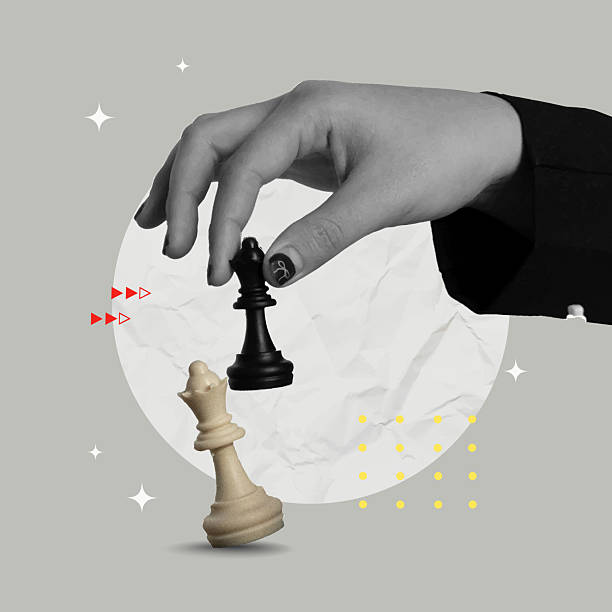 istock Hand moving a chess piece in a strategic collage style for planning and strategy themes, vector illustration 2202994802
