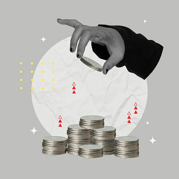 istock Collage of hand adding coins to a stack symbolizing wealth accumulation and financial growth, vector illustration 2202994848