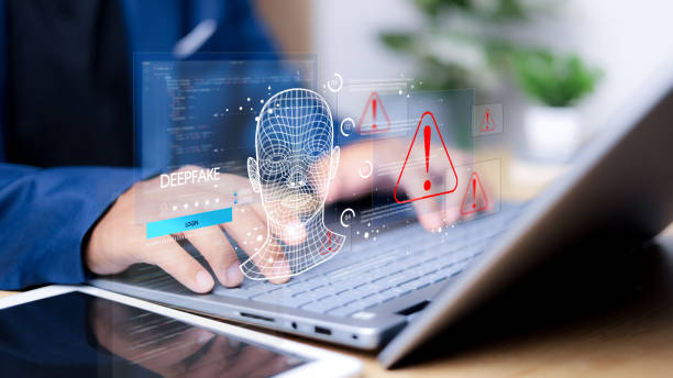 Deepfake concept ,Facial tracking, detection and recognition technology, Security system. Cyber security and Security password login online concept.