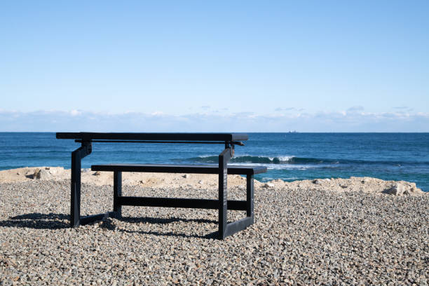 istock empty bench at the seaside in winter 2203002867