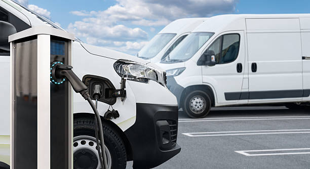 Electric delivery van with electric vehicles charging station.